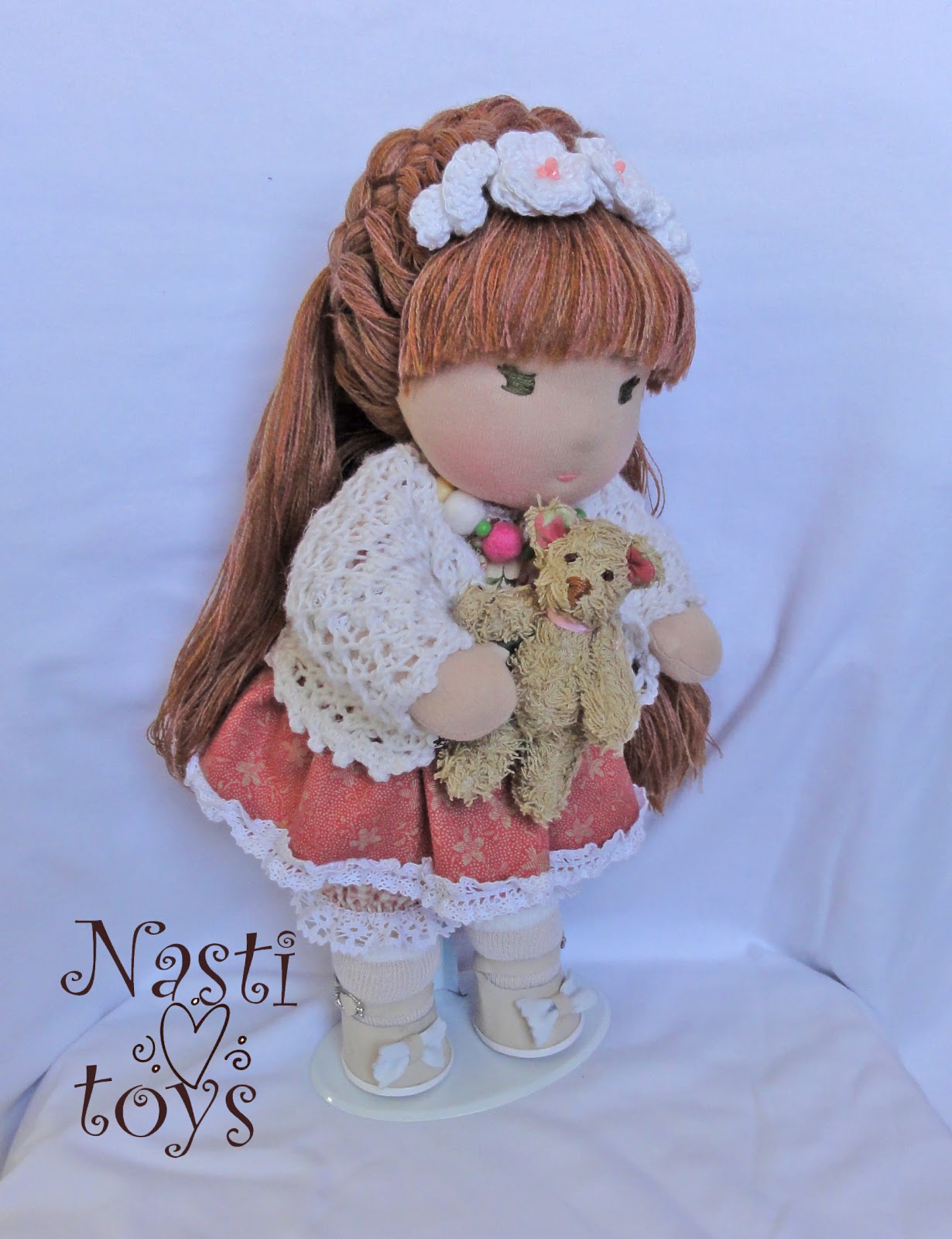 Nadyusha, a handmade Waldorf doll, the second winner of the Doll of the Year award.